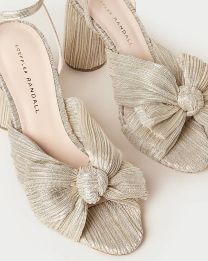 Camellia Platinum Pleated Bow Heel