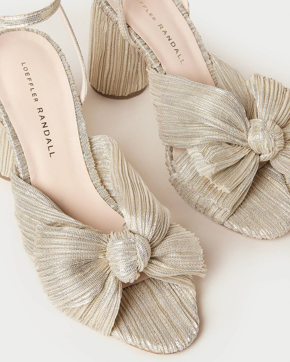 Camellia Platinum Pleated Bow Heel
