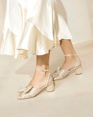 Dahlia Platinum Pleated Bow Heel