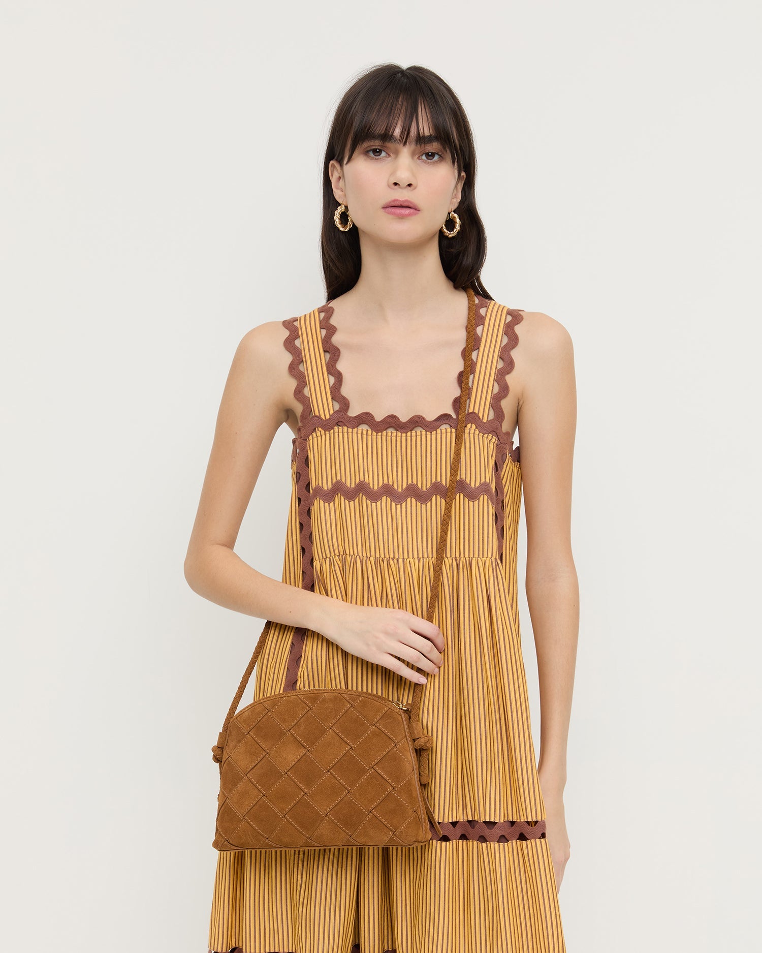 Mallory Cacao Woven Suede Crossbody