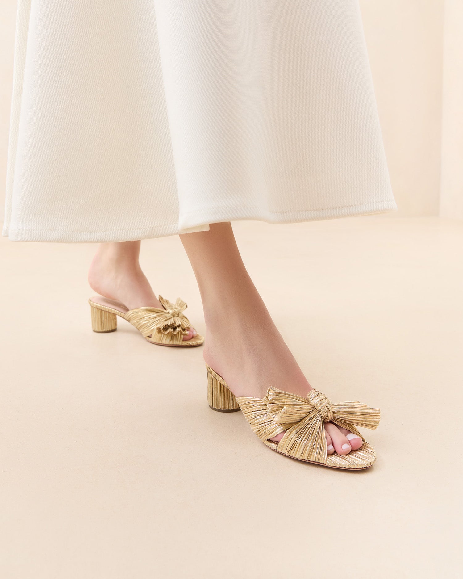 Emilia Gold Pleated Bow Heel