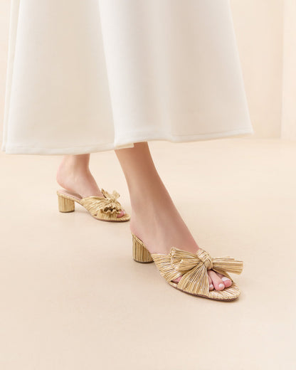 Emilia Gold Pleated Bow Heel