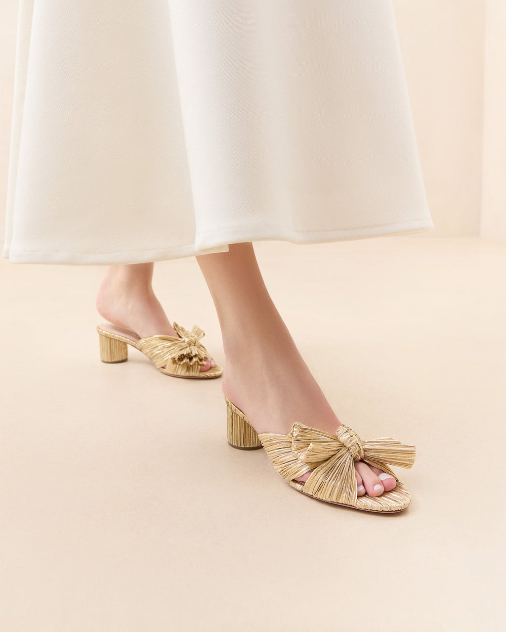 Emilia Gold Pleated Bow Heel