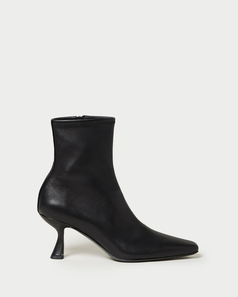 Thandy Black Leather Curved Heel Bootie