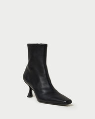 Thandy Black Leather Curved Heel Bootie