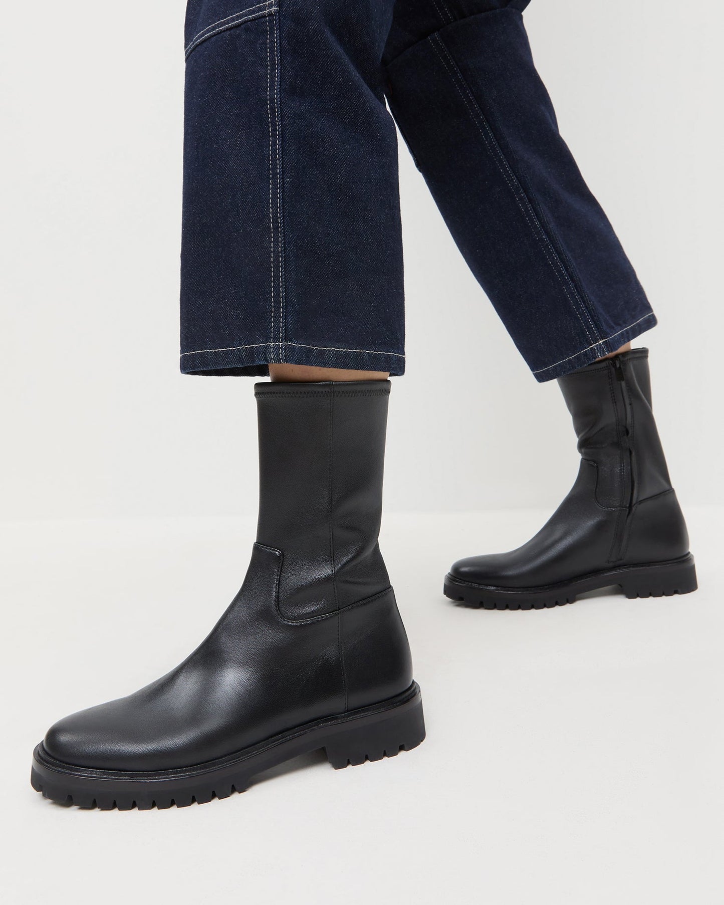 Danny Black Leather Lug Boot