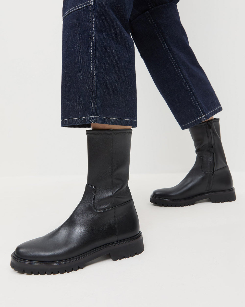 Danny Black Leather Lug Boot