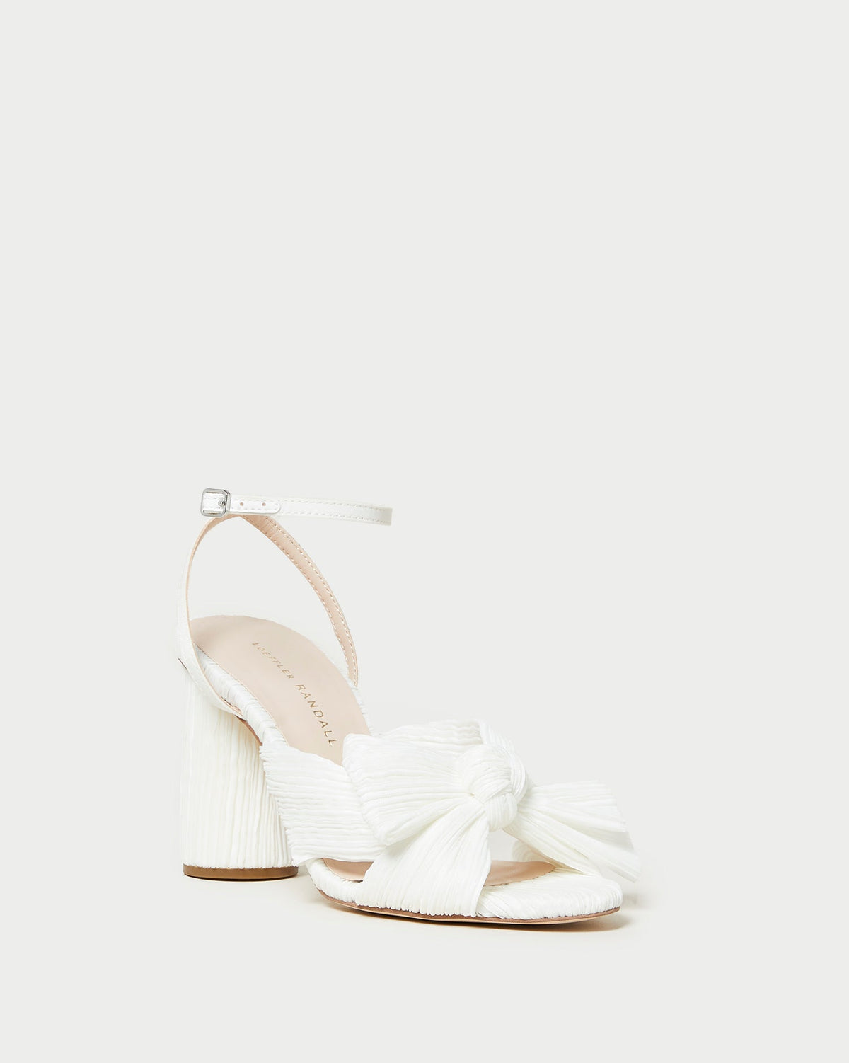 Camellia White Pleated Bow Heel