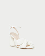 Camellia White Pleated Bow Heel