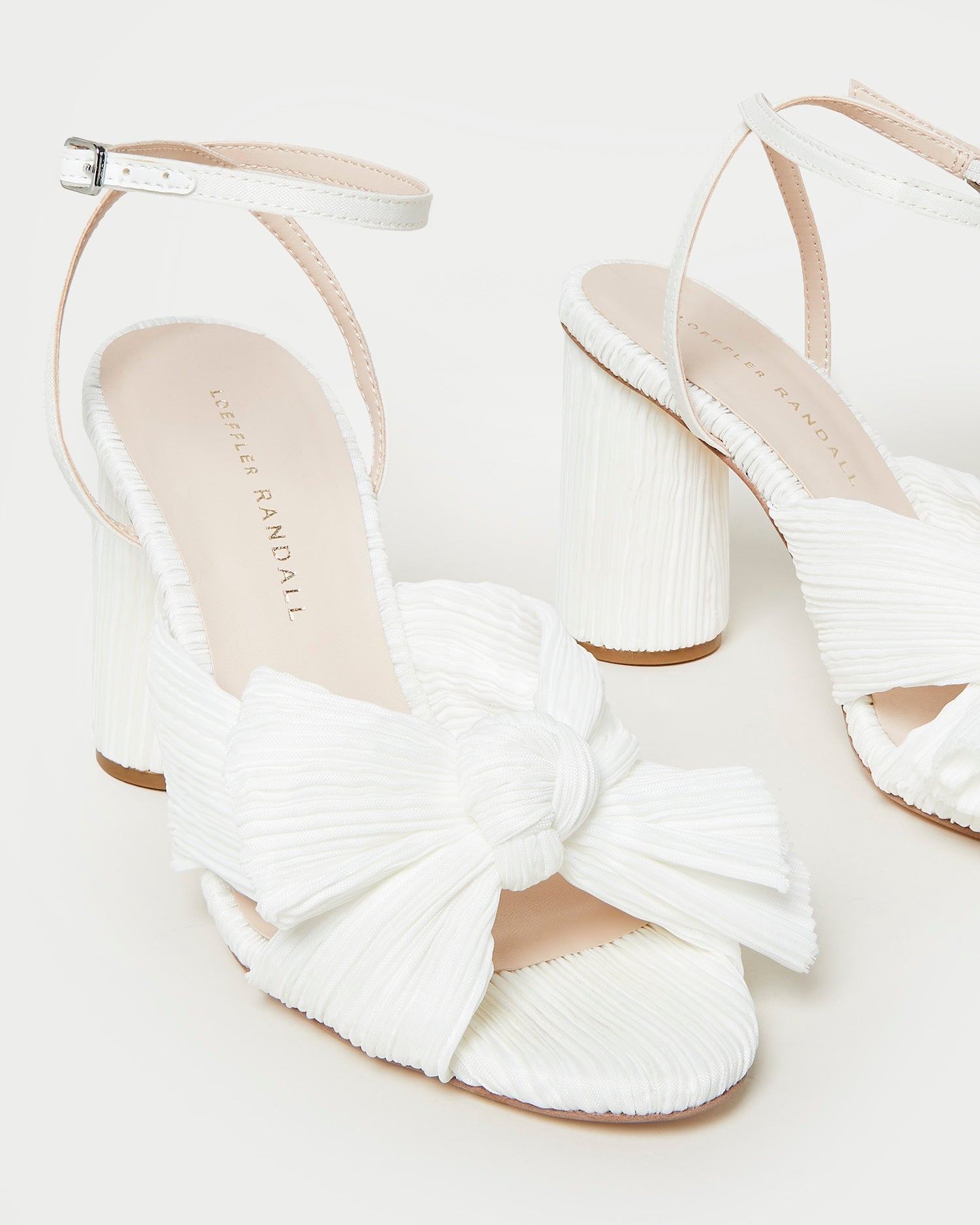 Camellia White Pleated Bow Heel