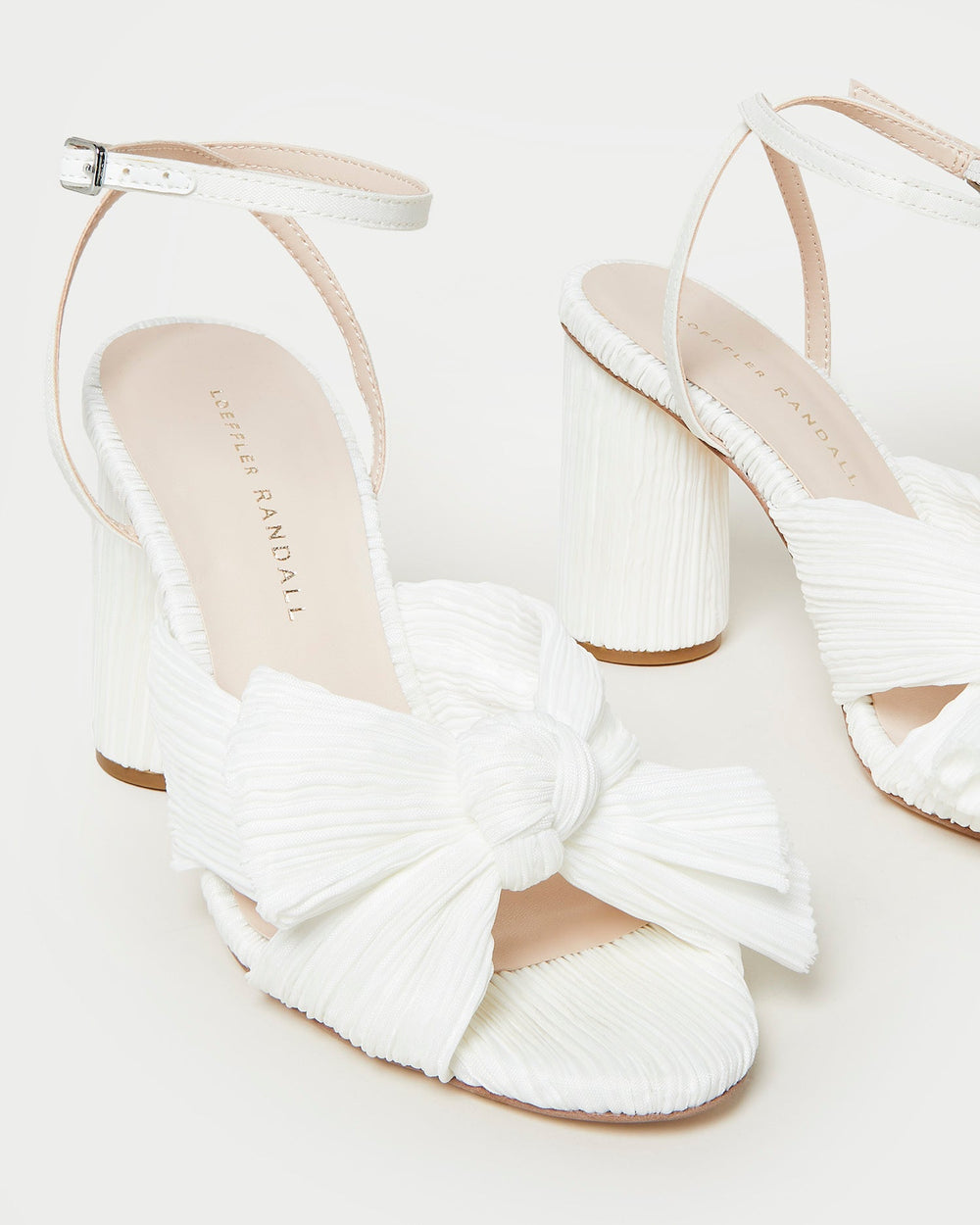 Camellia White Pleated Bow Heel