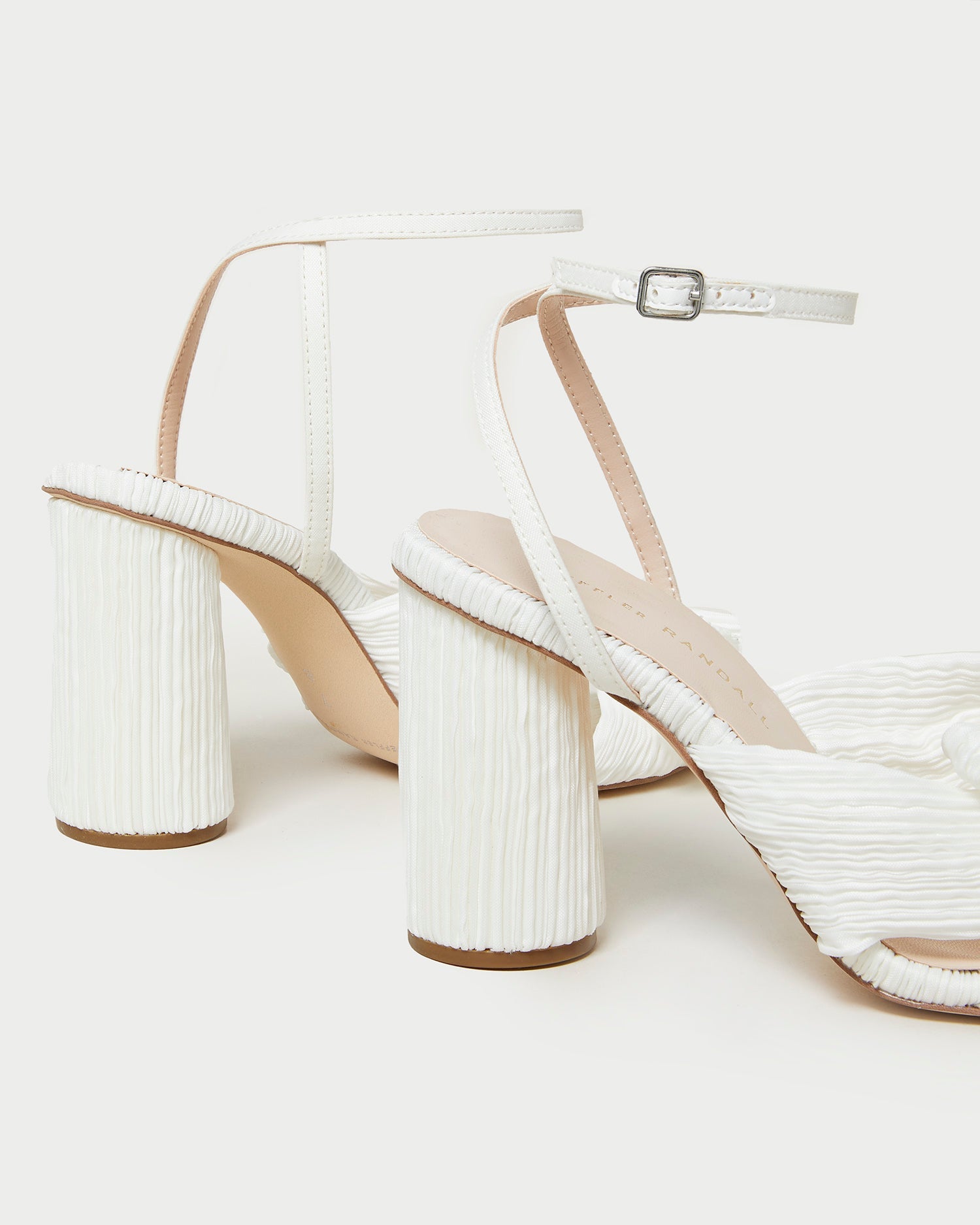 Camellia White Pleated Bow Heel