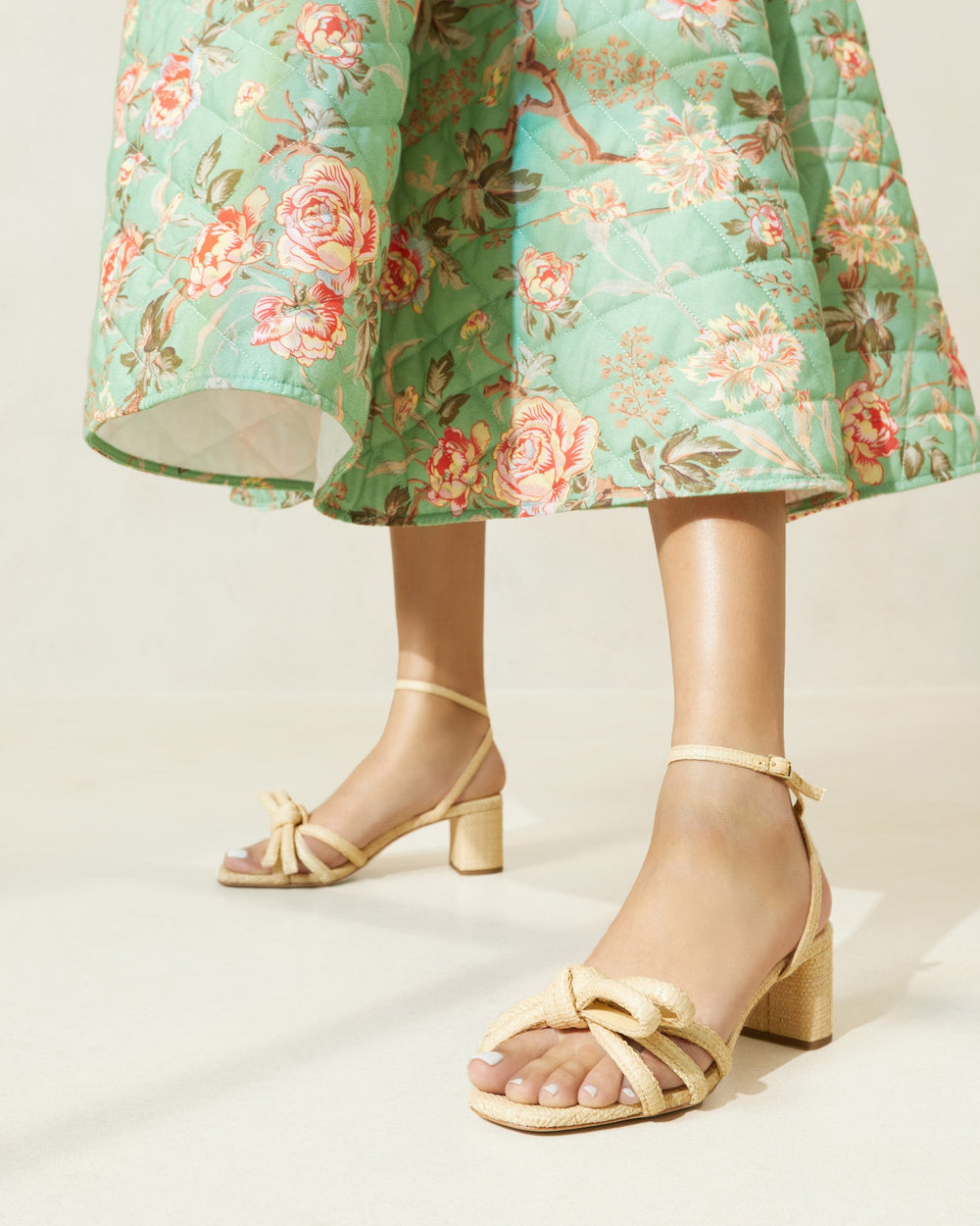 Mikel Natural Bow Mid-Heel Sandal