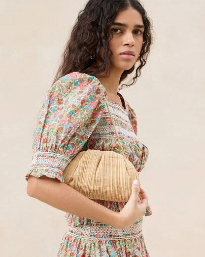 Bailey Natural Pleated Dome Clutch