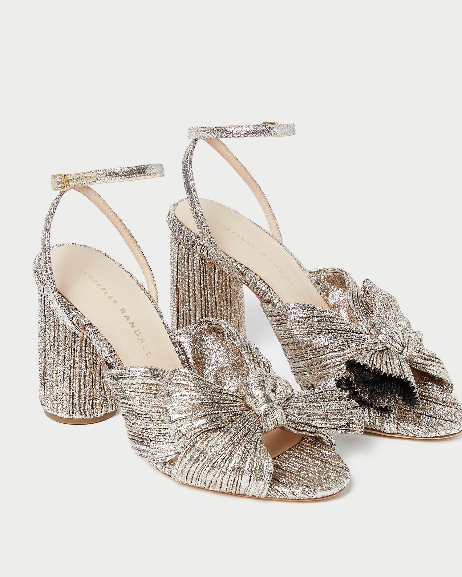 Camellia Champagne Pleated Bow Heel