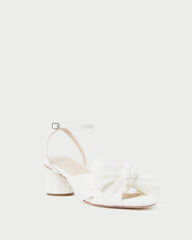 Dahlia White Pleated Bow Heel