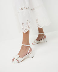 Dahlia White Pleated Bow Heel