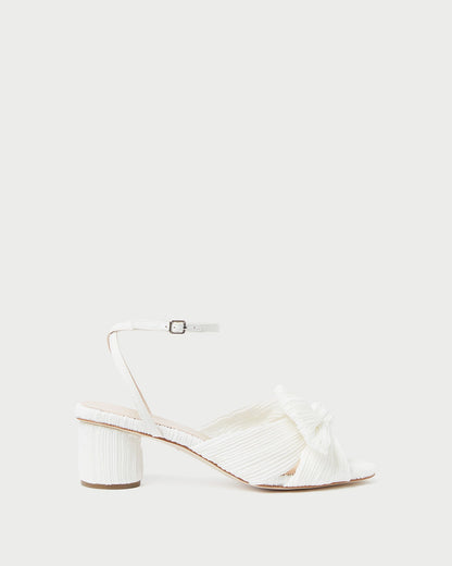 Dahlia White Pleated Bow Heel