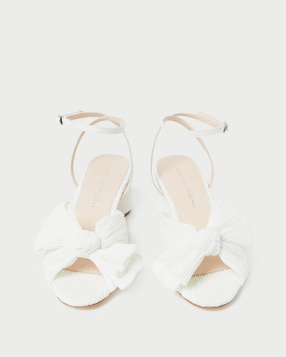 Dahlia White Pleated Bow Heel