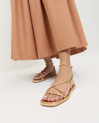 Noor Gold Leather Flat Sandal