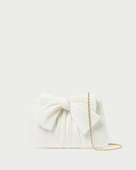 Rayne White Pleated Bow Clutch