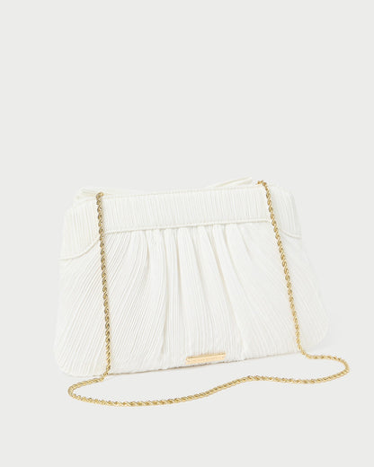 Rayne White Pleated Bow Clutch