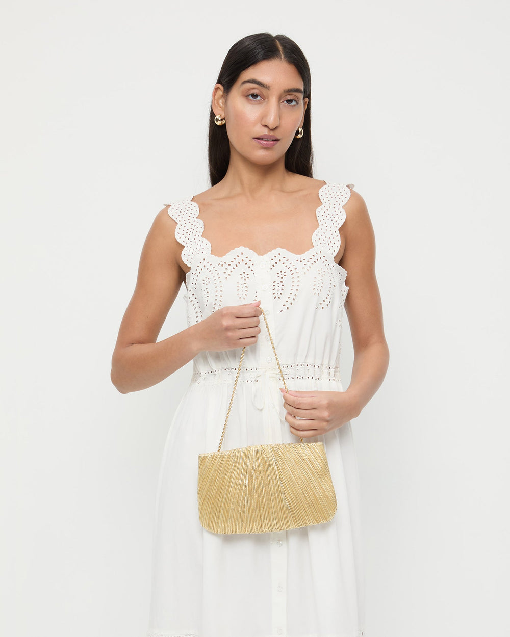 Brit Gold Lamé Pleated Clutch