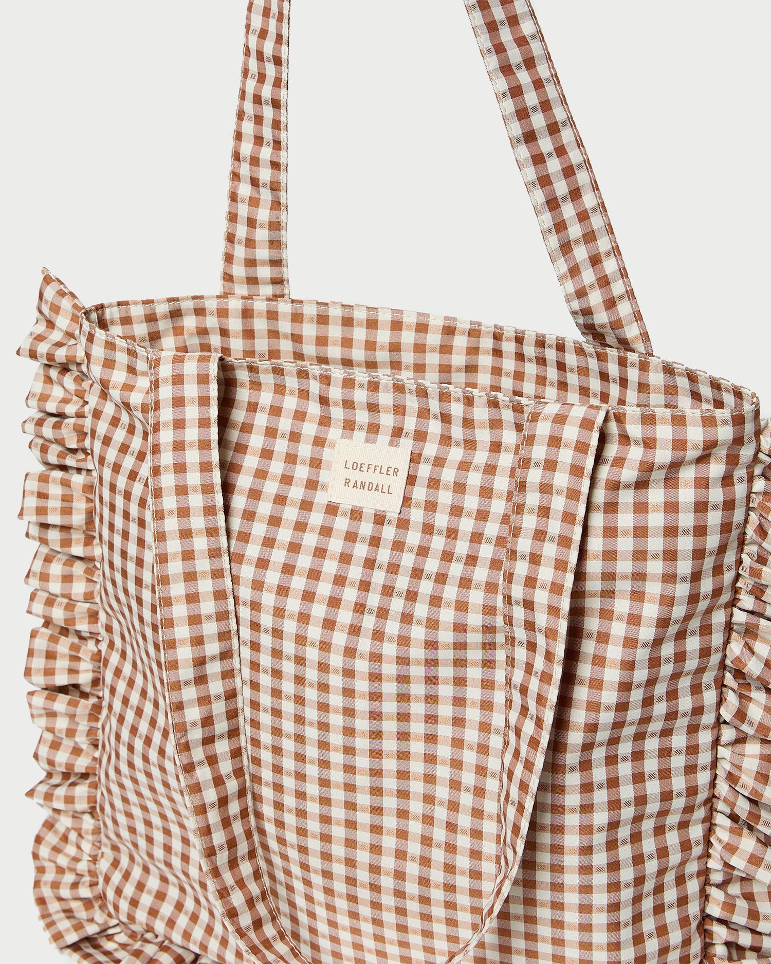 Justine Brown Gingham Ruffle Tote