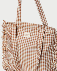 Justine Brown Gingham Ruffle Tote