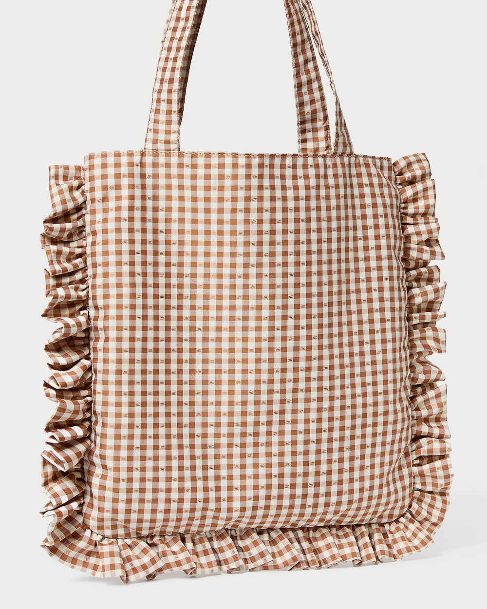 Justine Brown Gingham Ruffle Tote