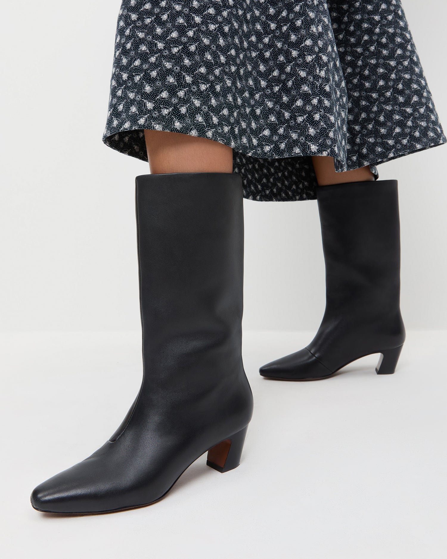 Cleo Black Leather Mid-Calf Boot