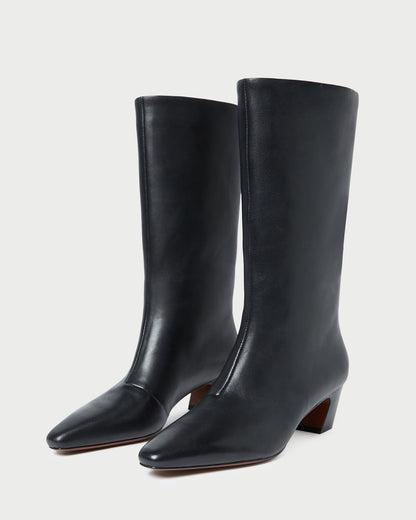 Cleo Black Leather Mid-Calf Boot