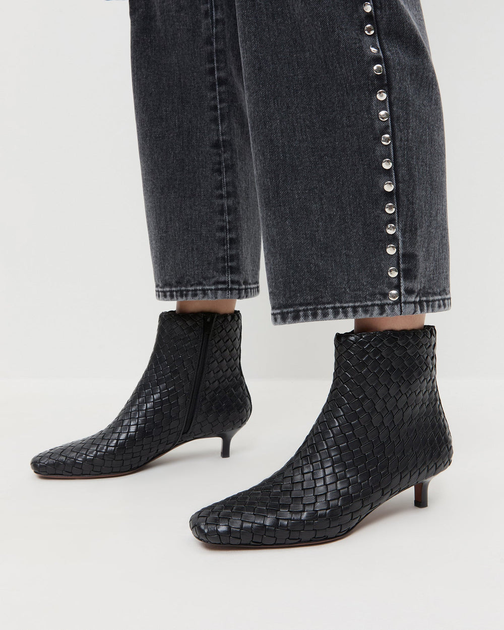 Marcella Black Woven Ankle Boot