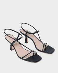 Triana Black Leather Mid-Heel Sandal
