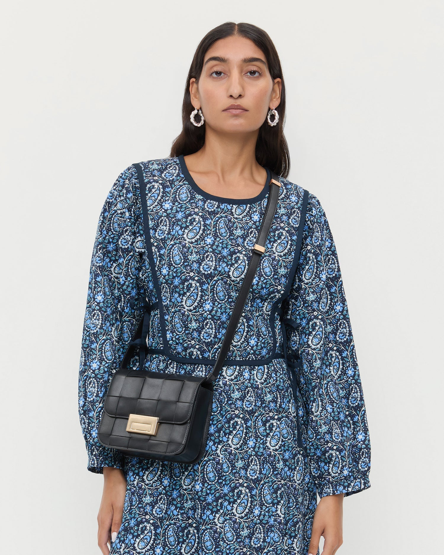 Desi Black Woven Leather Crossbody