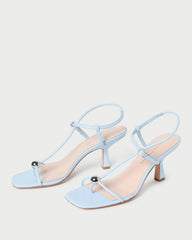 Triana Blue Leather Mid-Heel Sandal