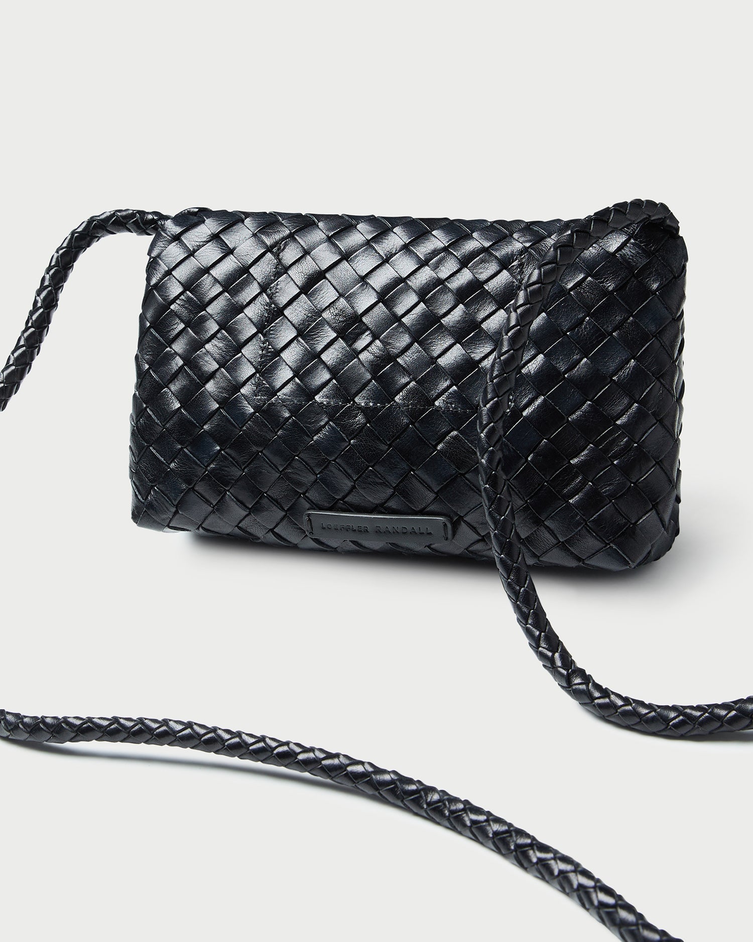 Vinnie Black Woven Leather Crossbody