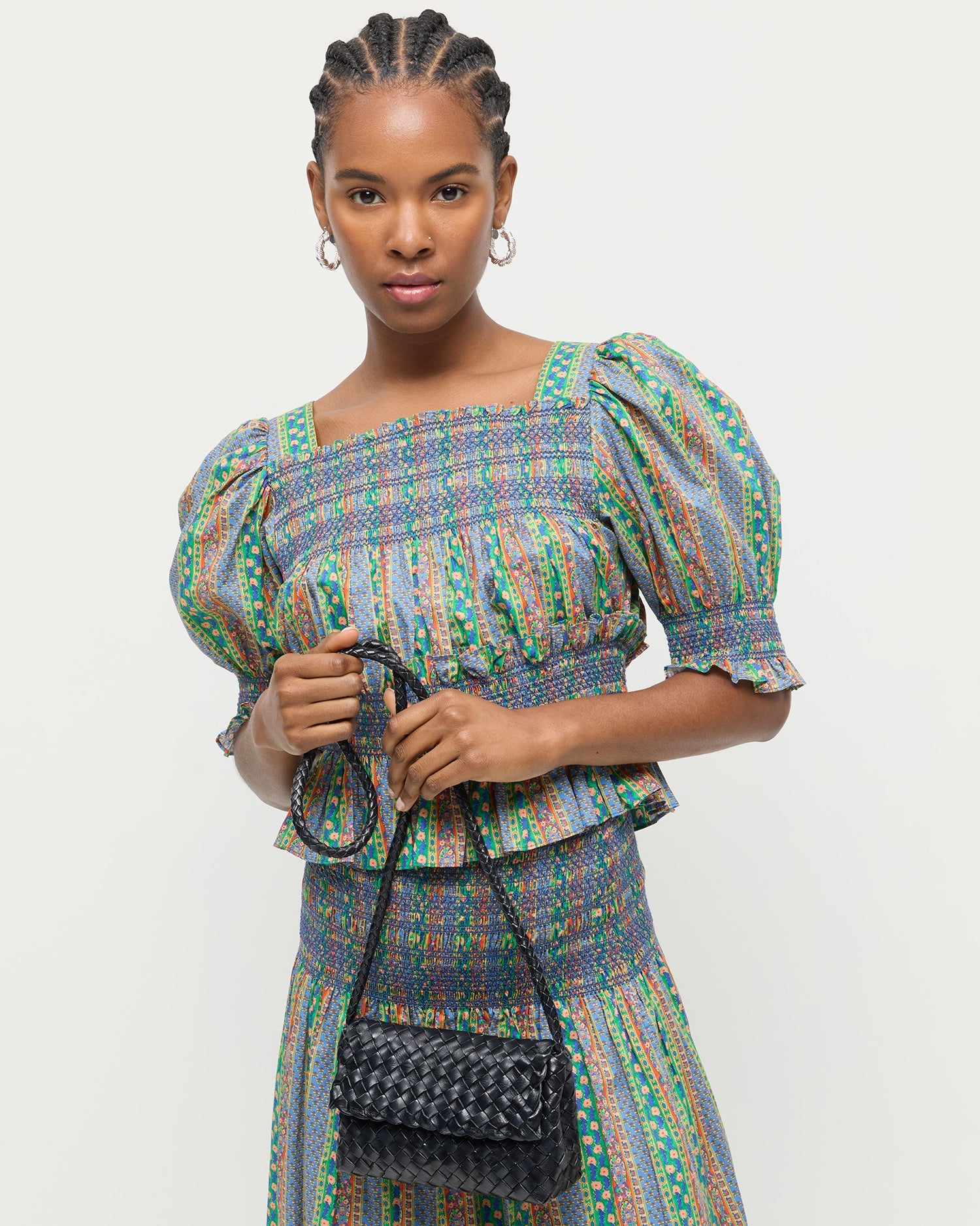 Vinnie Black Woven Leather Crossbody