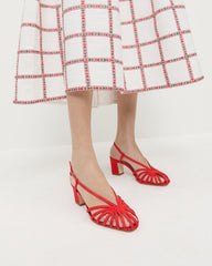 Priscilla Red Moiré Heeled Sandal