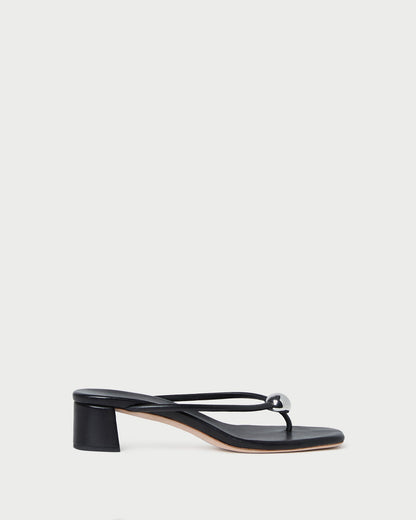 Odessa Black Leather Heeled Sandal