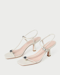 Triana White Leather Mid-Heel Sandal
