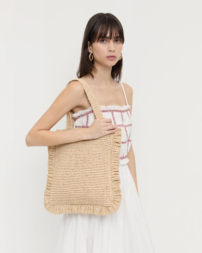 Justine Natural Crochet Ruffle Tote