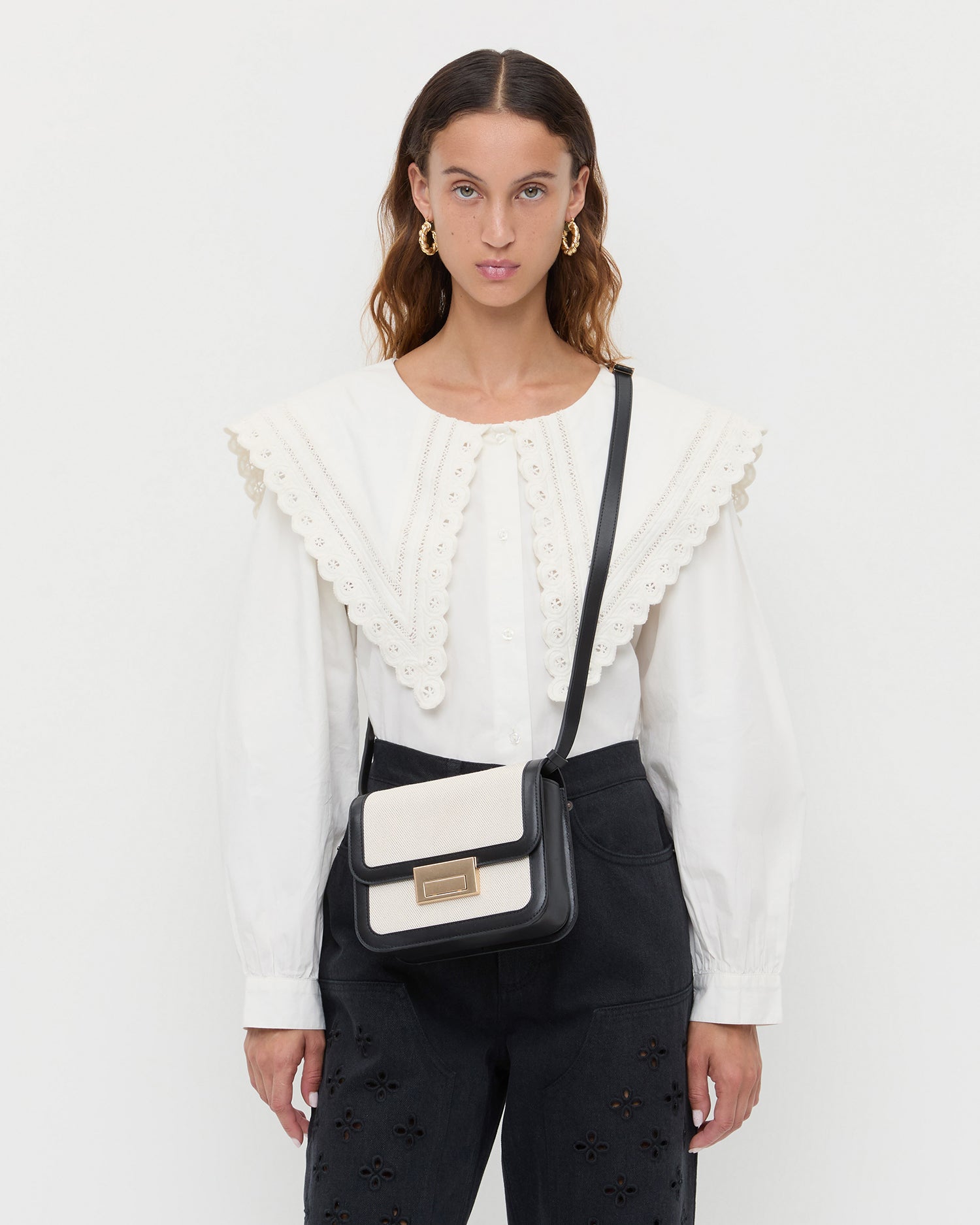 Desi Black/Natural Canvas Crossbody