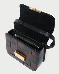 Desi Black/Espresso Woven Leather Crossbody
