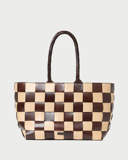 Klara Brown/Butter Woven Leather Tote