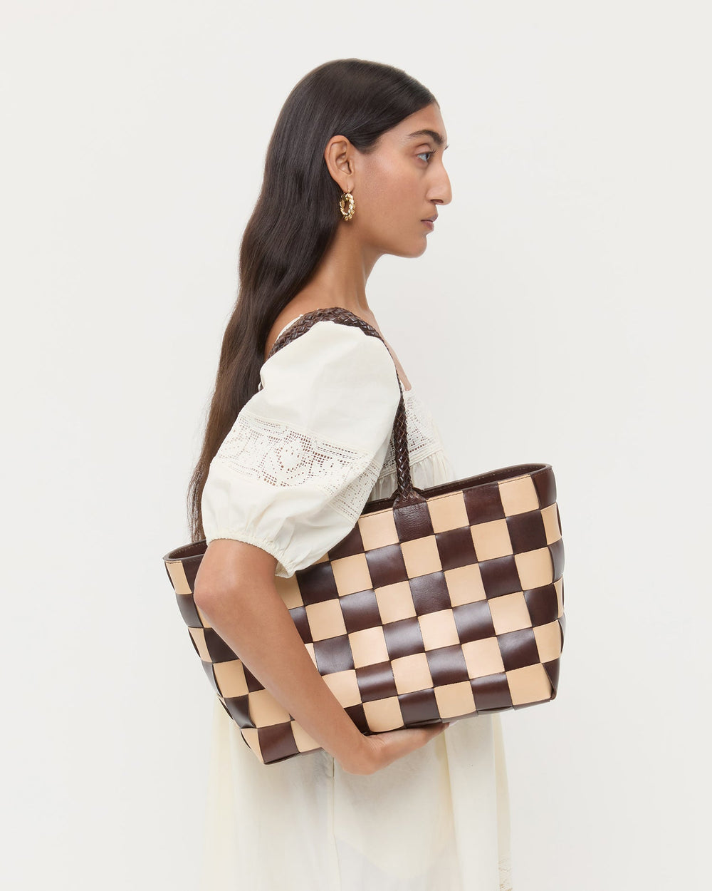 Klara Brown/Butter Woven Leather Tote