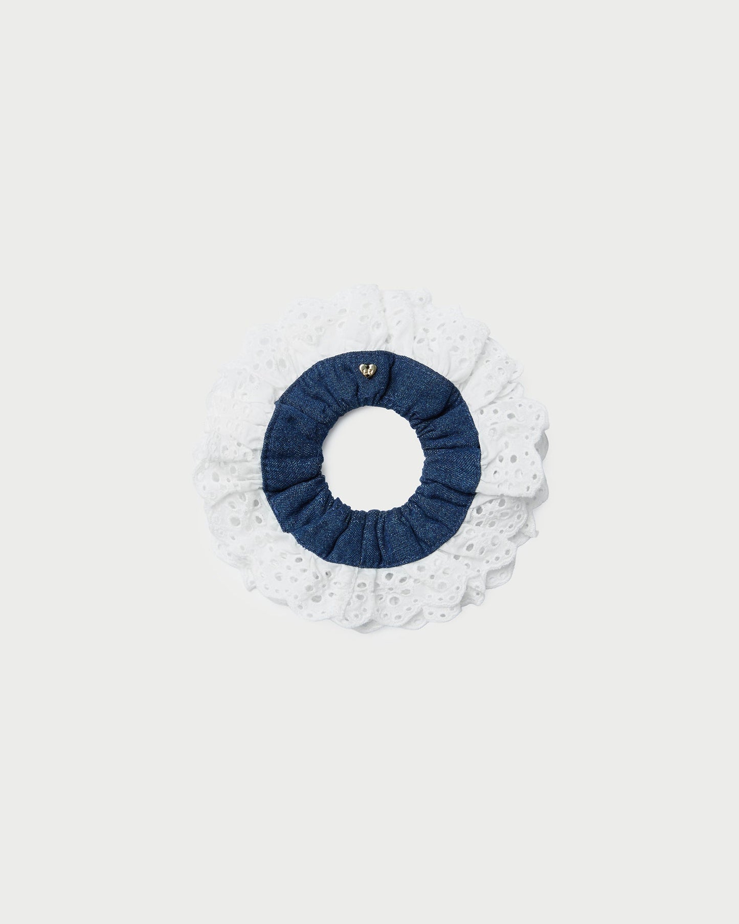 Dolly Denim/Cream Embroidered Scrunchie