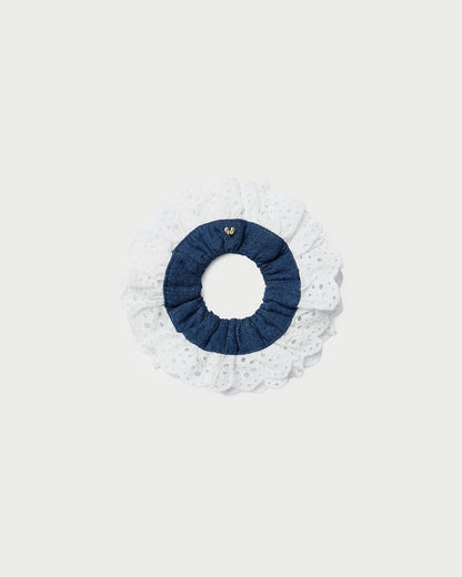 Dolly Denim/Cream Embroidered Scrunchie