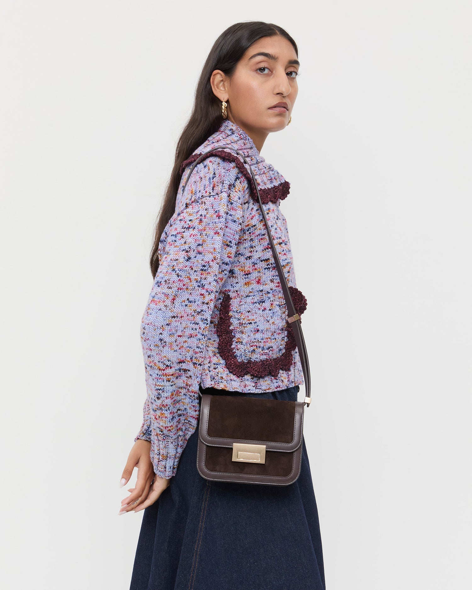 Desi Brown Suede Crossbody