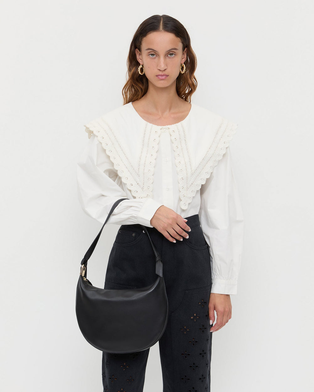 Harlow Black Leather Shoulder Bag